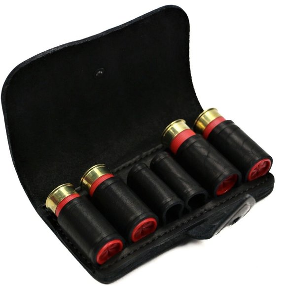 New Genuine Leather Shotgun Shell Ammunition Carrier Belt Slide 12 Gauge Black - Picture 1 of 10